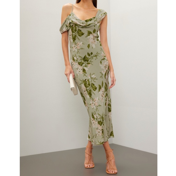 Reformation Dresses & Skirts - NWT Reformation Reya Sage Green Floral Midi Dress Tea Garden Size 4